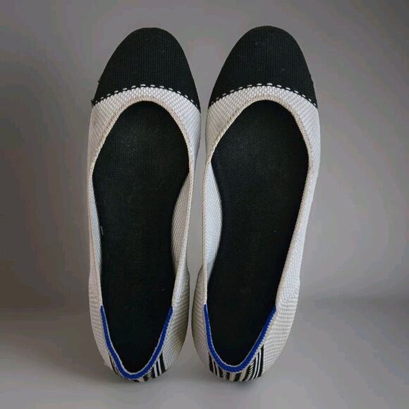 Rothy's‎ Womens The Square Tuxedo Cream Black Knit Cap Toe Slip On Ballet 8W - Picture 1 of 16